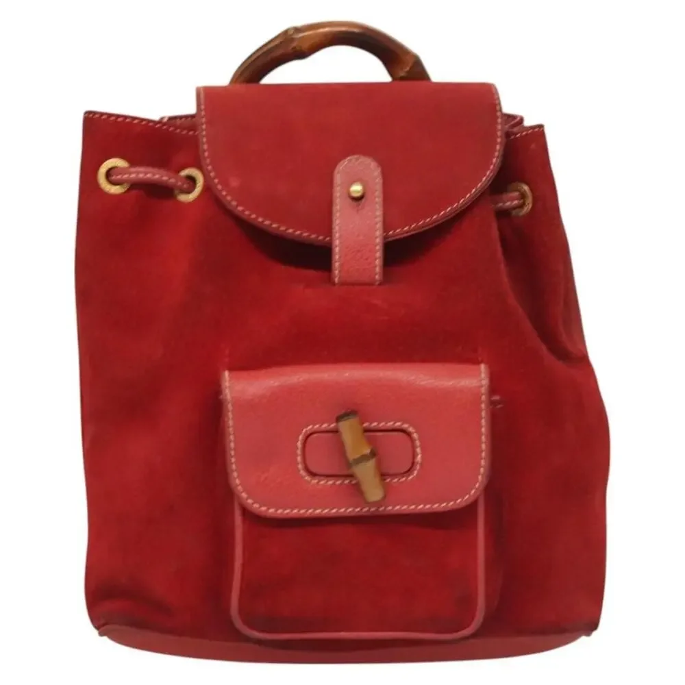Gucci Bamboo Suede Backpack Red
